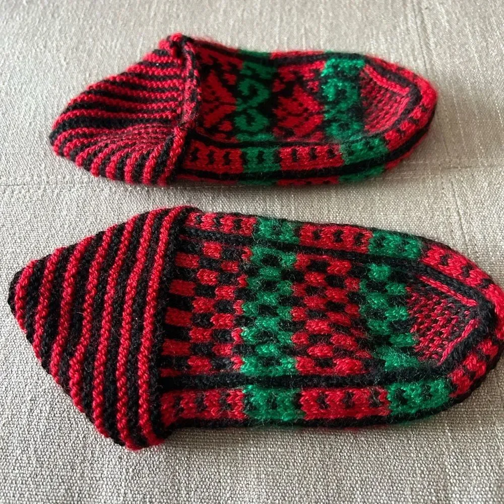 Handmade Crochet Knitted White and Red Slipper Socks Size S/M